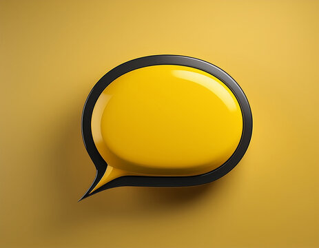creative 3d illustration of a speech bubble in yellow and black color on minimalistic background for communication messaging and social interaction themes