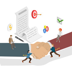 3D Isometric Flat  Illustration of Business Deal, Handshake, a Formal Agreement Between Partners