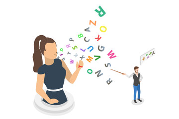 3D Isometric Flat  Illustration of Speech Therapy, A Holistic Approach To Learning And Development