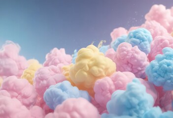 Fototapeta premium Abstract cotton candy gradient, soft pink, blue, yellow hues , vibrant, yellow