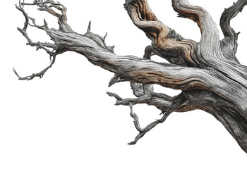 Sun-Bleached Wooden Branch isolated on white or transparent background