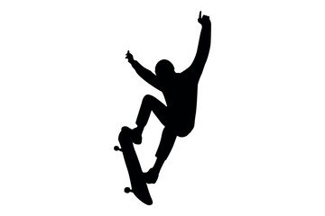 Vector art of Silhouette of skateboarder performing trick isolated on white background