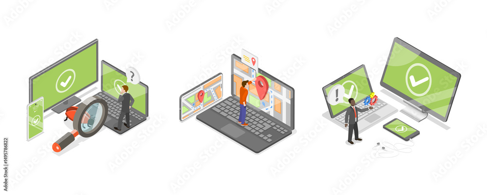 Aufkleber 3d isometric flat illustration of app development, multi-platform framework