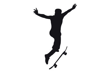 Vector art of Silhouette of skateboarder performing trick isolated on white background