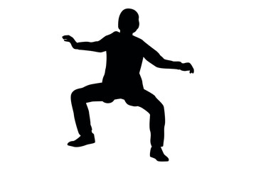 Vector art of Silhouette of a person crouching with arms outstretched isolated on transparent background