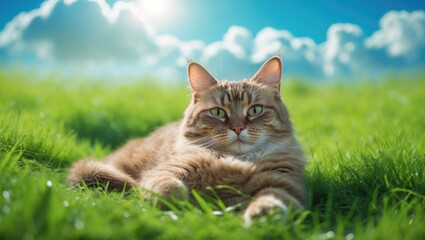 Obraz premium The tranquil pet cat in the grassy area