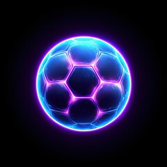 Fototapeta premium A vibrant, glowing soccer ball illuminates against a stark black background, showcasing a futuristic design with neon edges.