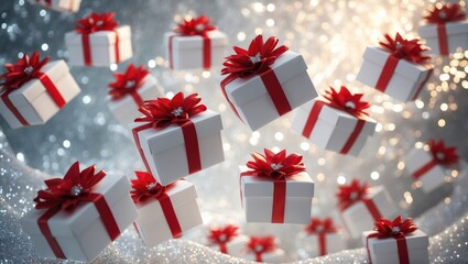 Festive scene - a multitude of airborne gifts