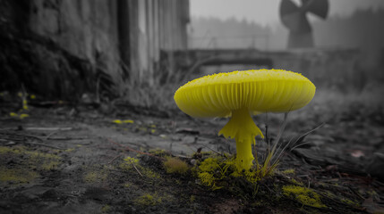 Radiotrophic fungi growing in radioactive area representing biological adaptation survival in extreme environments and radiation absorbing organisms concept