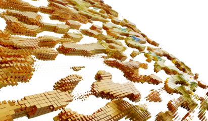 3D render of abstract gold cubes flowing, perfect for tech, data, or digital concepts.