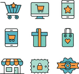 A vector set of shopping cart and bag icons for web and e-commerce business