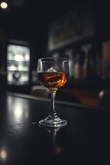 Amber Liquor in a Stemmed Glass: Dark Bar Ambiance