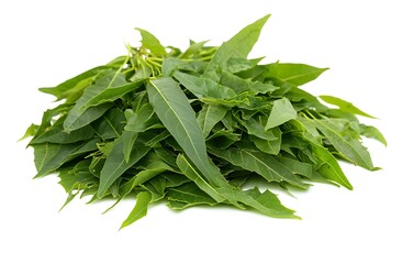 A bunch of fresh neem leaves, placed on top of an old wooden box