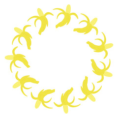 Fototapeta premium Bananas circle frame, Peeled bananas Wreath, Fruit Round Wreath Frame, Illustration Isolated
