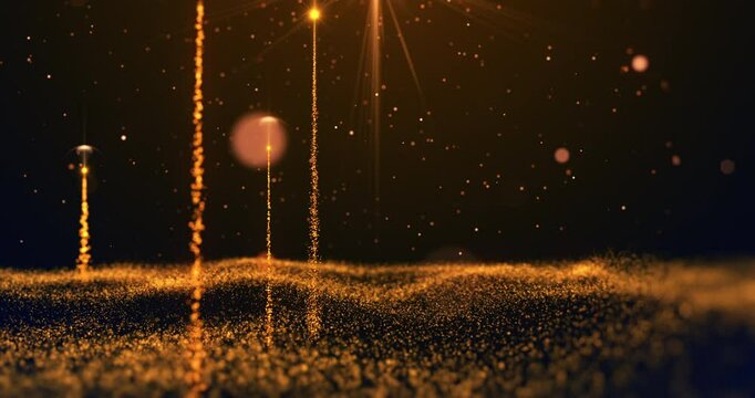 Magical particles rising from light waves on golden background used for nature or inspirational video projects, presentations, commercials, social media 4k. I made this video with After Effects. 