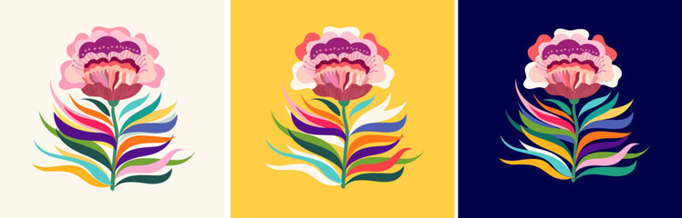 Vector illustration with decorative flower. Beautiful flower collection with roses, leaves, floral bouquets