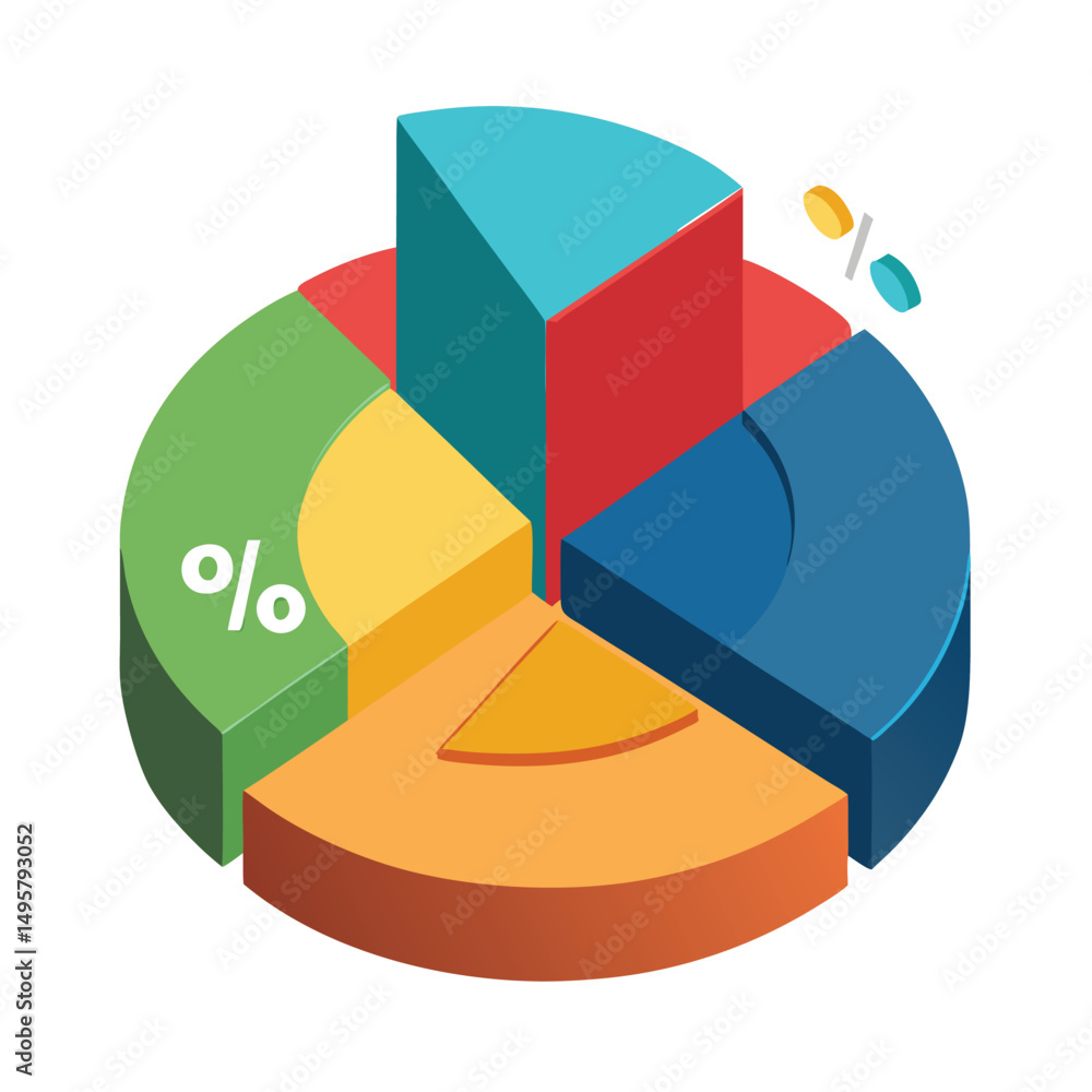 Poster colorful isometric 3d pie chart data visualization for business reports