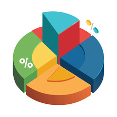 Obraz premium Colorful Isometric 3D Pie Chart Data Visualization for Business Reports