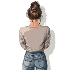 vector drawing of a girl view from the back .Generative AI