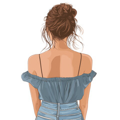 vector drawing of a girl view from the back .Generative AI