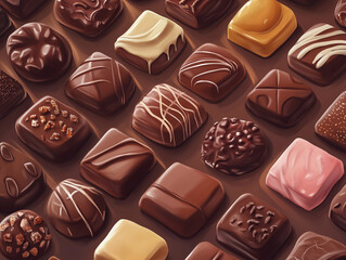 A tempting assortment of gourmet chocolates in various shapes and flavors