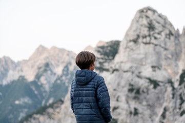 Boy looking at mountain view
