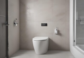 Modern ceramic toilet, chrome hardware, minimalist bathroom,  porcelain,  home,  bright