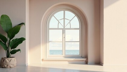 Elegant arched window mockup with soft shadows, ideal for website design, soft shadow, architecture