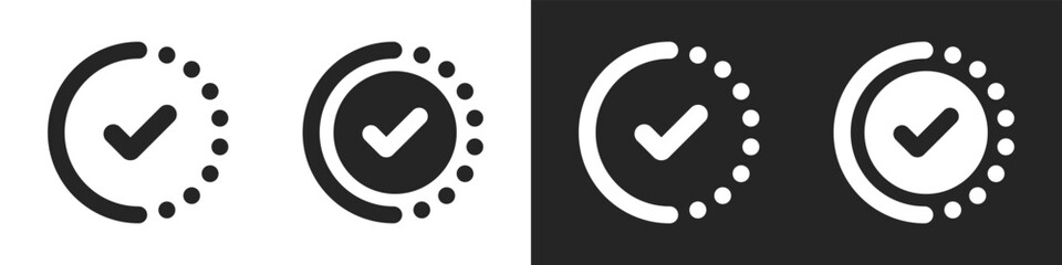 Progress checkmark circular completion status symbol for loading and success indicators vector design