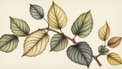 Fototapeta premium vintage botanical sketch in ink with detailed linework of leaves and subtle watercolor washes