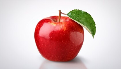 single ripe red apple fruit with green leaf isolated on transparent background