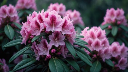 Blooming Rhododendron flowers in the garden. Gorgeous pink Rhododendron close-up