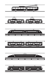 Electric passenger bus and trains – vector illustration