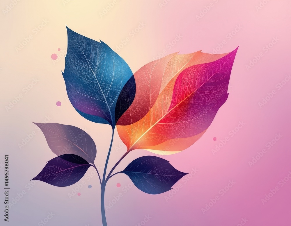 Aufkleber abstract digital art with layered leaf shapes and a gradient background