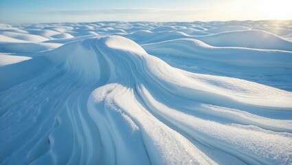 Fototapeta premium Texture of snowdrifts in winter formed by wind on unoccupied terrain