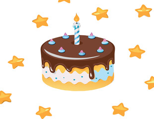 Illustrated vector of a birthday cake with glowing candles.