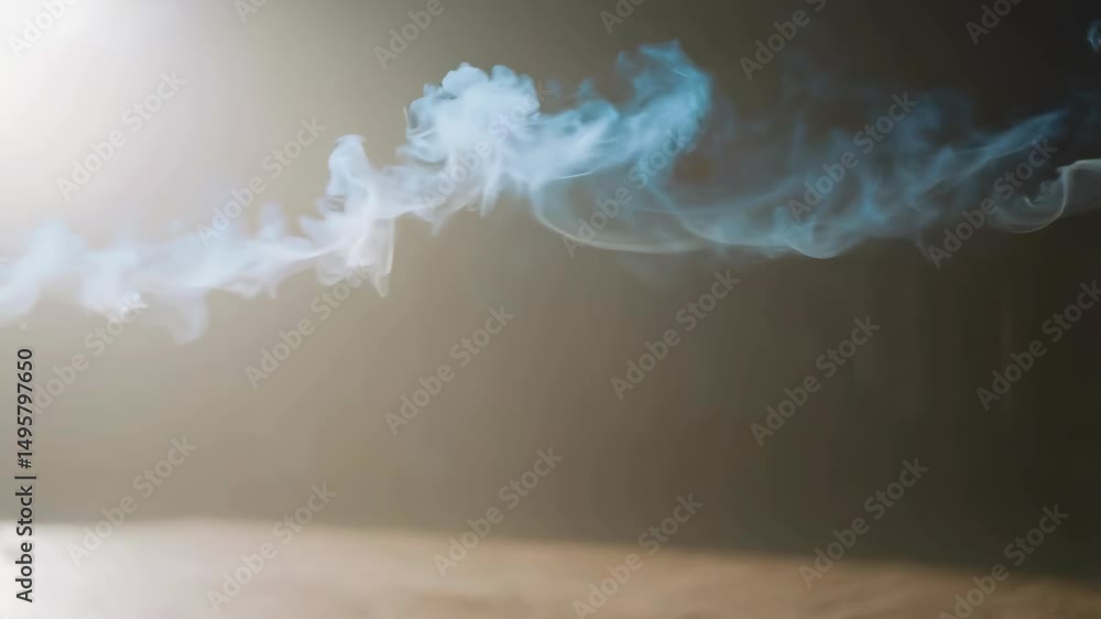 Poster Flowing cyan smoke plume against a neutral background, creating an ethereal and abstract visual effect with soft focus and subtle motion.