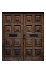 Traditional Wooden Double Door with Square Panels, isolated, transparent background, png