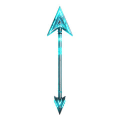 Futuristic Arrow with Digital Overlays in Neon Cyan Isolated on Transparent Background