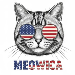 Cat wearing sunglasses with American flags for 4th of July celebration  