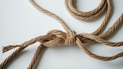 Jute twine isolated against a background. Natural rope used for decoration and packaging. Coarse threads. Twine.