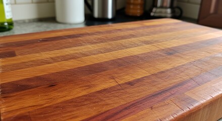 Wooden Cutting Board on Kitchen Counter, close-up shot. Photos