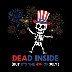 Skeleton wearing a top hat celebrating with fireworks for 4th of July  