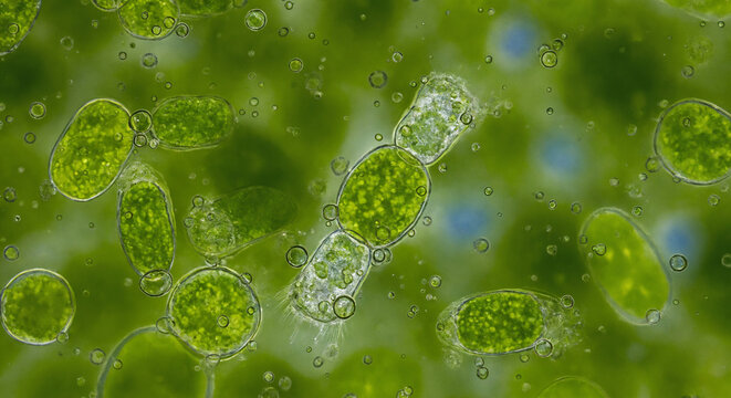 Microscopic algae cells in water