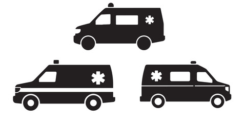 set of black ambulance icon, ambulance silhouette vector illustration-simple, outline coloring book page line art	
