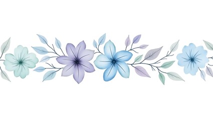 Fototapeta premium Seamless horizontal floral border pattern with transparent watercolor style