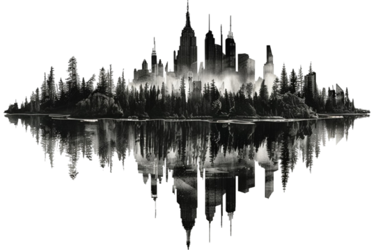 a vibrant skyline, an architectural landmark reminiscent of a city's nocturnal beauty on a transparent background - Powered by Adobe