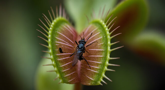 Venus flytrap catching insect close-up