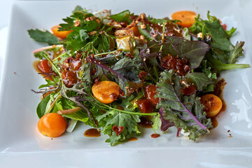 Traditional Cusco-style salad featuring native Andean greens, golden berries (aguaymanto), and a rich local dressing. A vibrant fusion of fresh, organic ingredients highlighting Peruvian flavors.