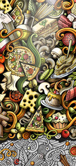 Italian food hand drawn doodle banner. Cartoon detailed flyer.